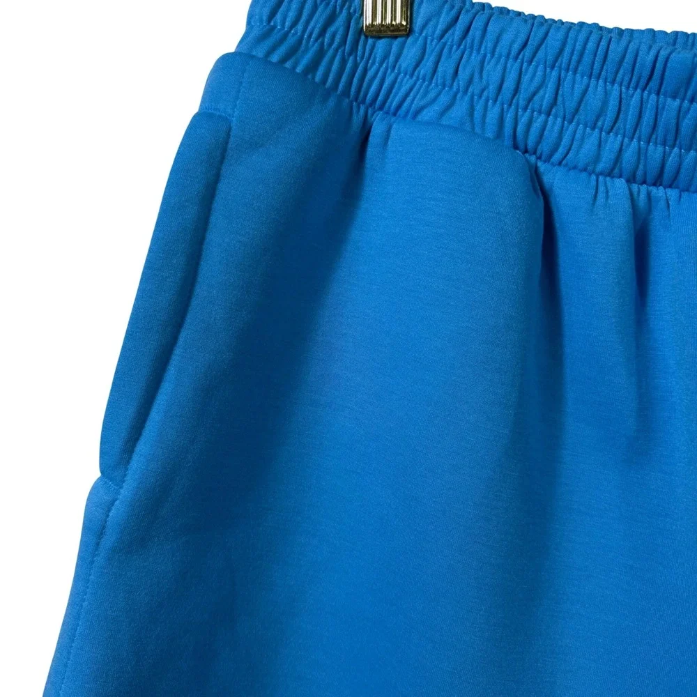 Zenana Women Blue Lounge Shorts High Rise Elastic Waist Pockets Size L Athleisue